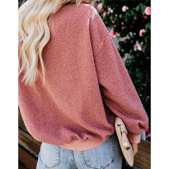 NWT Dusty Rose Fuzzy Teddy Sherpa Fleece Pullover - Picture 4 of 4